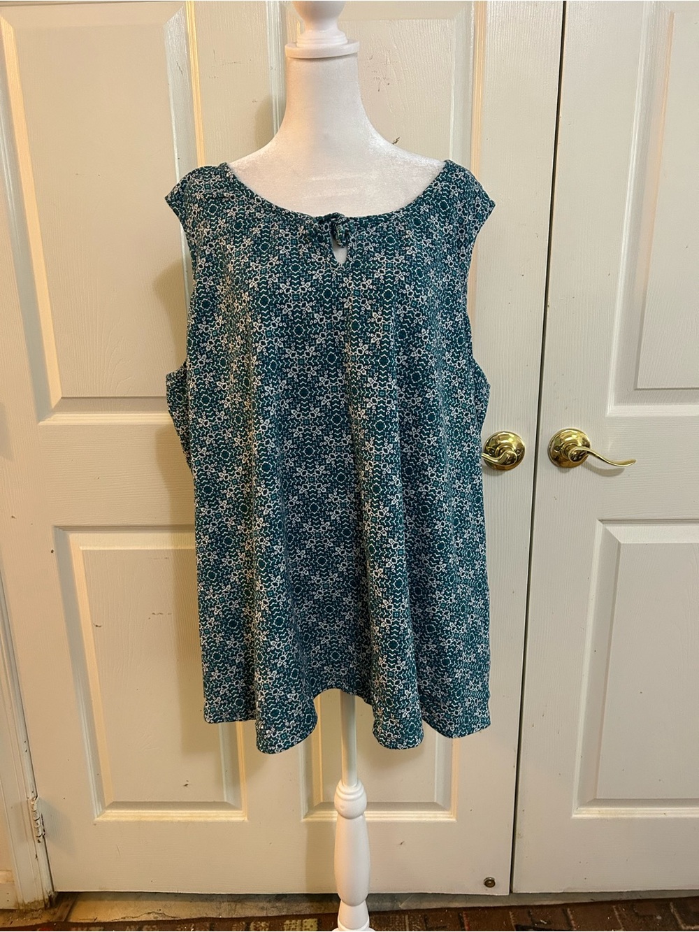 Woman Within teal & white tank, size 30/32